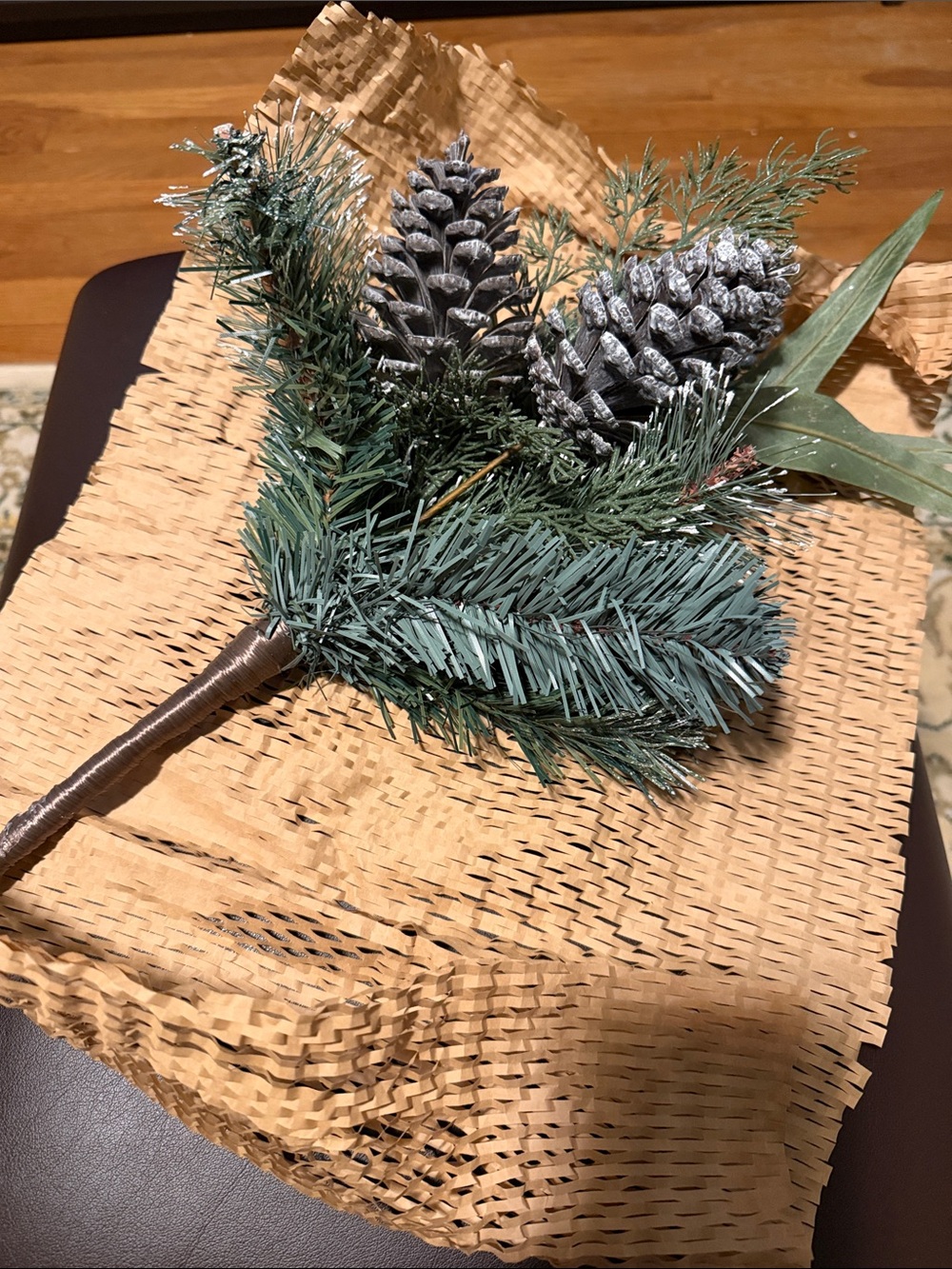 Flocked Pinecone Holiday Pick - Green and White